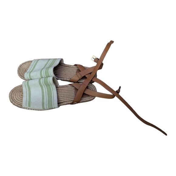 Tory Burch Espadrille Sandal Womens Size 9 Awning Ivory Green - Picture 2 of 9